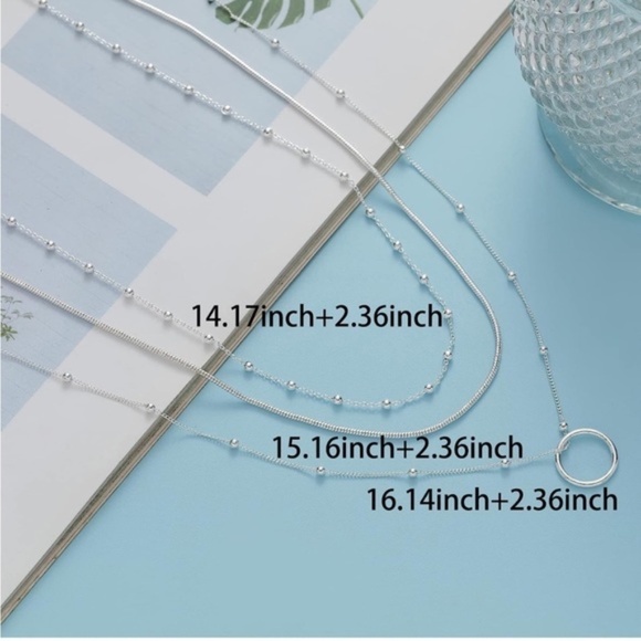 Silver 14k Silver Plated 3pc Circle Beaded Necklace Set - Picture 2 of 2